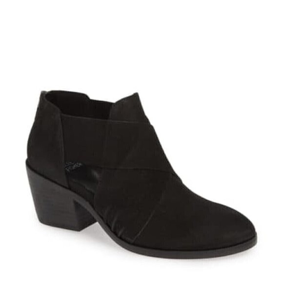 Eileen Fisher Boots Walt Cross Strap Bootie Black Leather Nubuck 6 1/2 Open - Picture 1 of 6